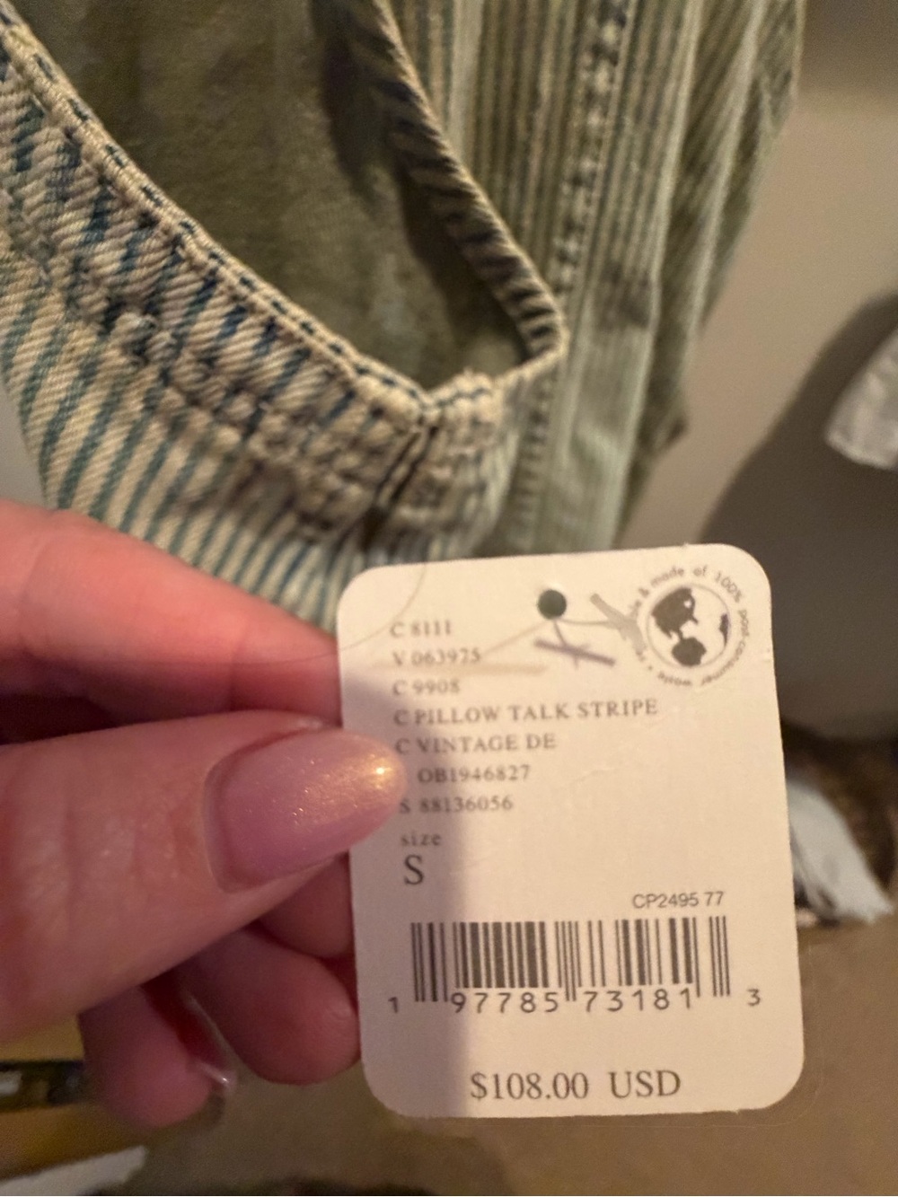 Free People We The Free High Roller Railroad Shortall Pillow Talk Stripe S NWT - Picture 4 of 4